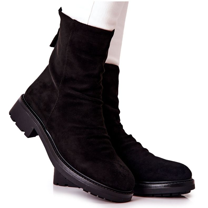 Botas altas arrugadas de ante negro Trisha