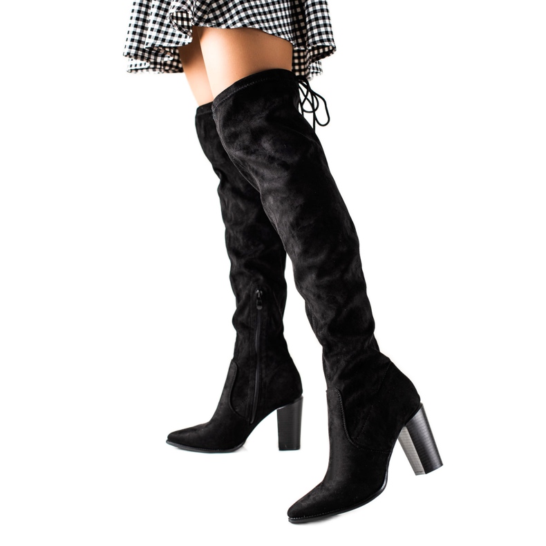 Lucky Shoes Botas negras de tacón alto hasta el muslo negro