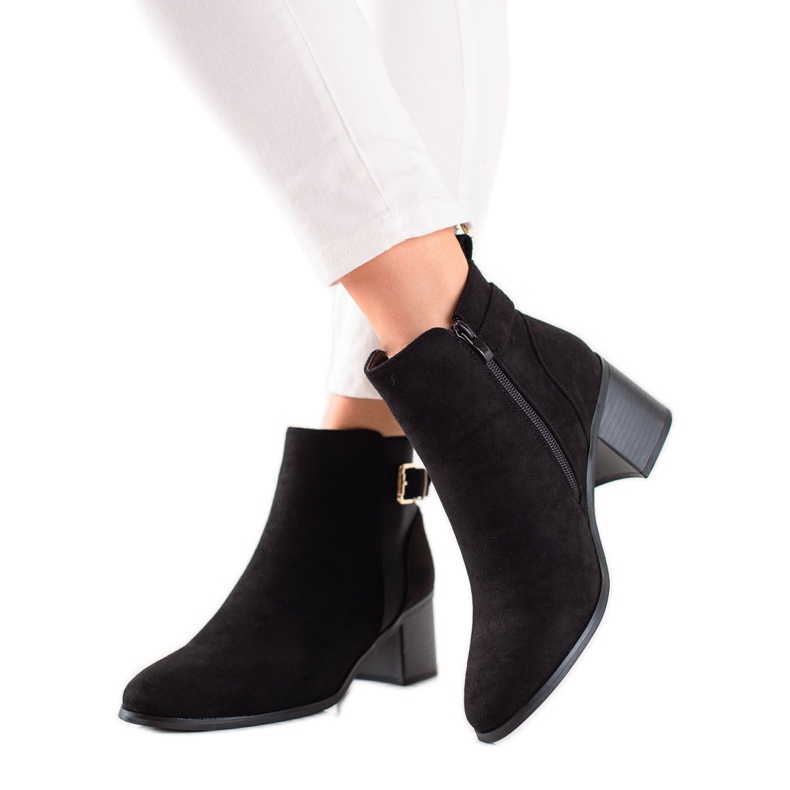 TRENDI Botas clásicas de ante de tacón alto negro