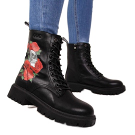 Botas de piel con estampado Goe W II2N4044 negro blanco rojo