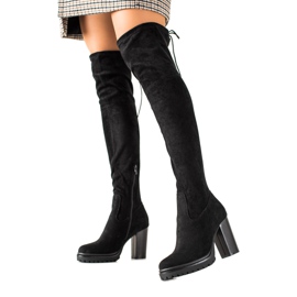 TRENDI Botas de tacón alto hasta el muslo negro TRENDI Botas de tacón alto hasta el muslo negro