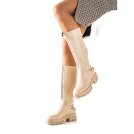 TRENDI Botas en la plataforma con cremallera beige