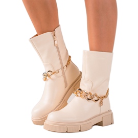 Gogo Botas de trabajador de moda con cadena beige