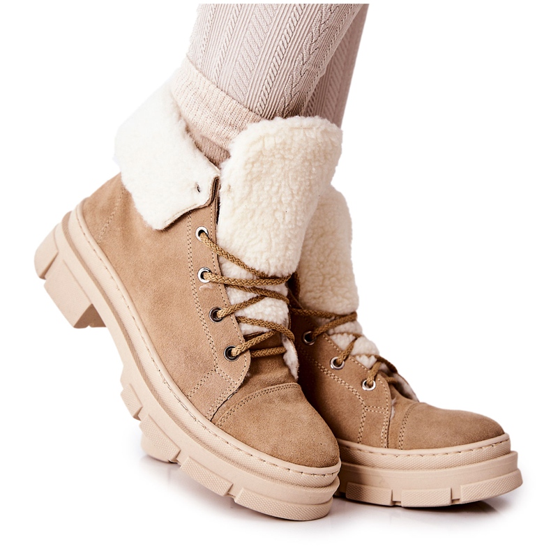 Botas Zapatillas De Deporte Atado Cálido Beige Karley