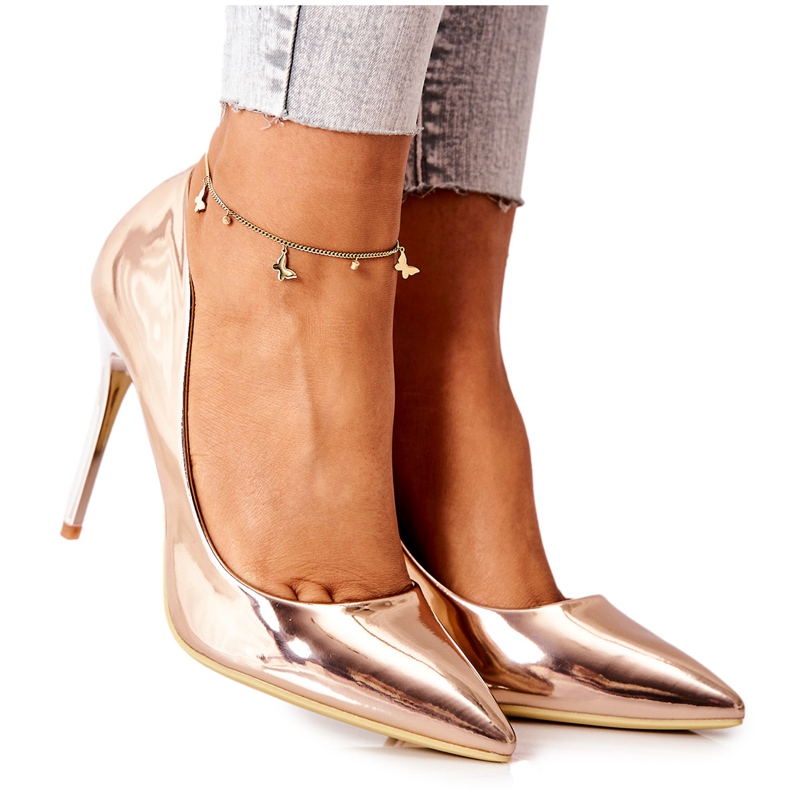PG2 Tacones de espejo elegantes Adrinnah de oro rosa dorado