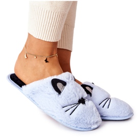 PE1 Pantuflas suaves de gatito con orejas azules