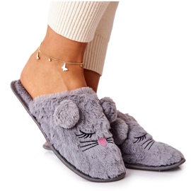 PE1 Pantuflas suaves de ratón con orejas de Luise grises