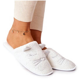 Pantuflas de gatito brillantes con orejas de kaisy blancas blanco