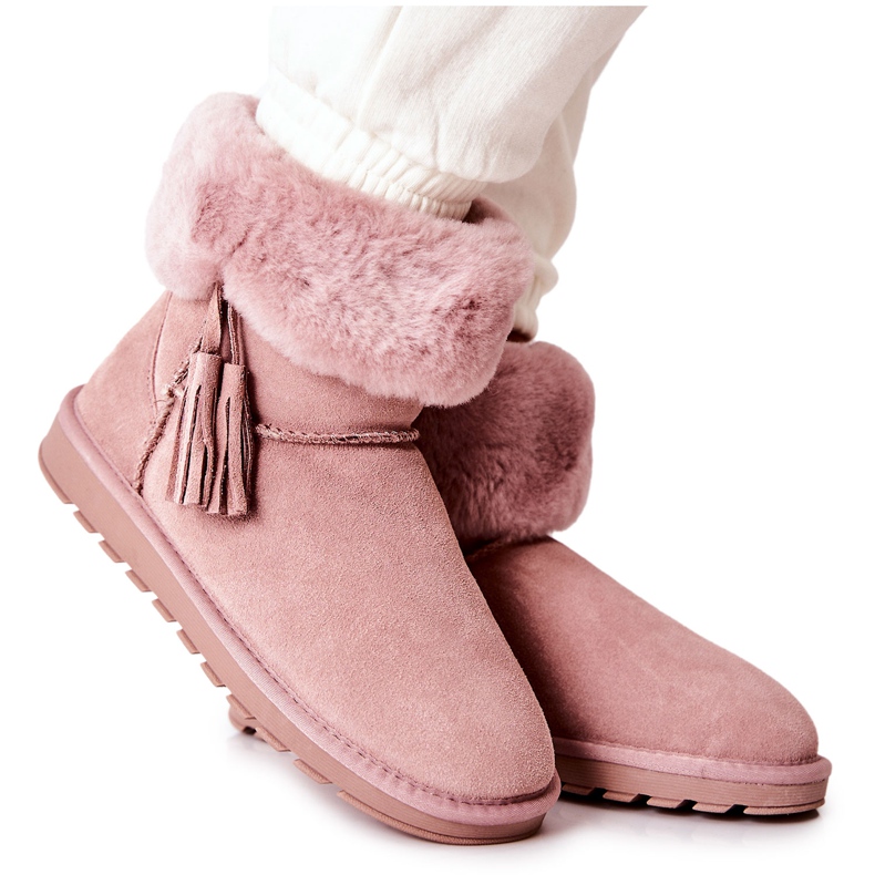 FS1 Botas de nieve Mukluki Warm Fringe Pink Sorella rosado