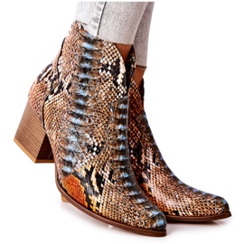 Lewski Shoes Botas Vaqueras Lewski Naranja-Azul Serpiente Patrón EV28 marrón