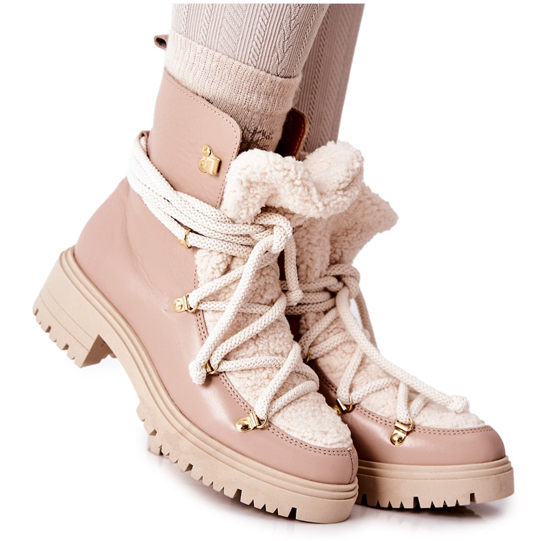Lewski Shoes Botas de Cuero Trappers Atadas Lewski Beige 3116