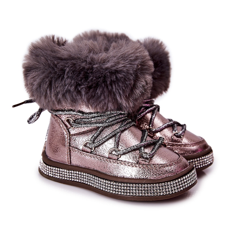 Botas de nieve para niños con piel Grandis Gris-Marrón multicolor dorado