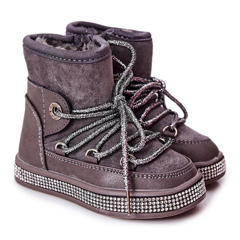 FR1 Botas de nieve grises para niños con circonita Wellma