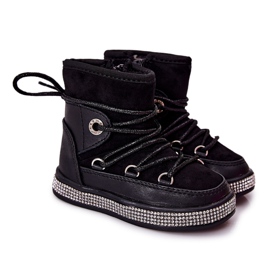 FR1 Botas de nieve negras para niños con circonita Wellma negro