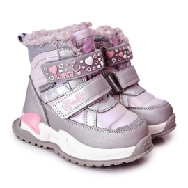 PJ2 Botas de nieve cálidas para niños Silver-Pink Chilly púrpura rosa plata