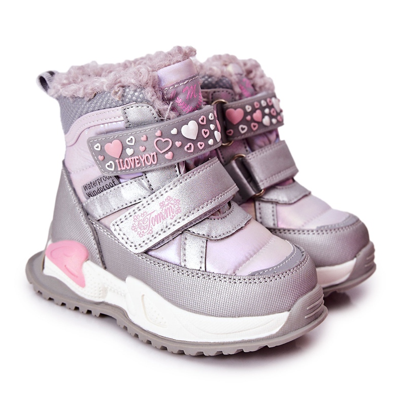 PJ2 Botas de nieve cálidas para niños Silver-Pink Chilly violeta rosado plata