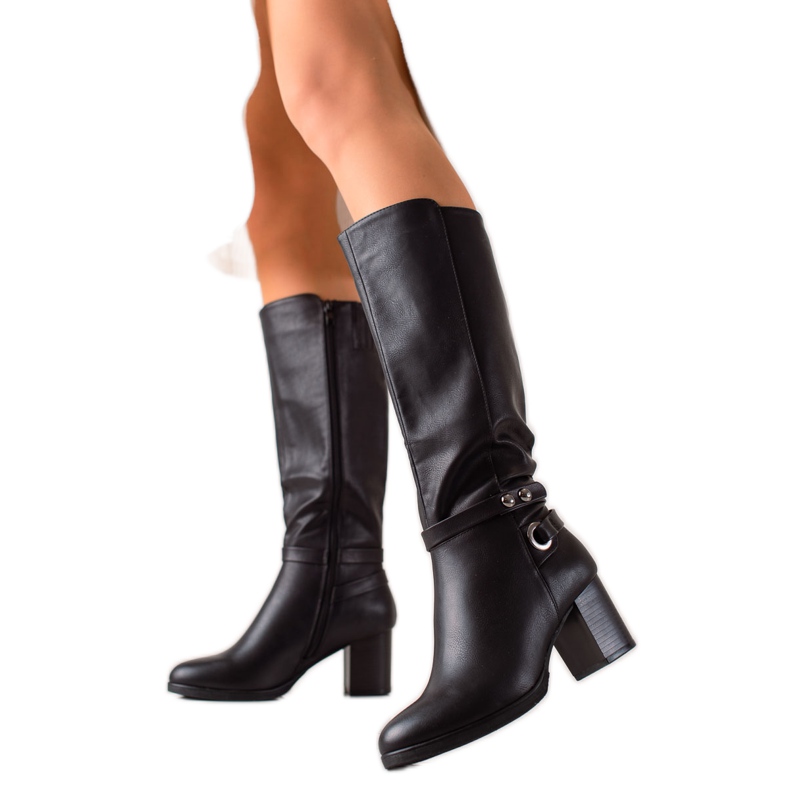 TRENDI Botas elegantes de tacón alto negro