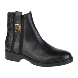 Botas planas elegantes con aspecto de cocodrilo W FW0FW05348-BDS de Tommy Hilfiger negro
