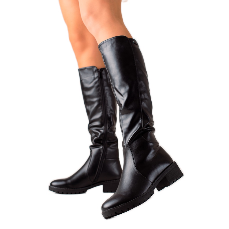 Gogo Botas elegantes con cuero ecológico negro