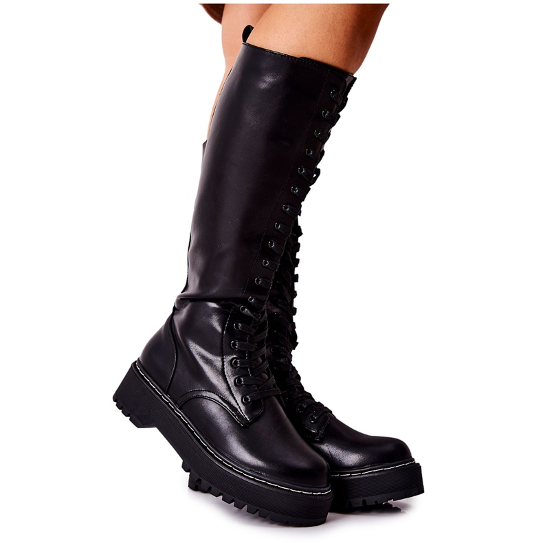 PE1 Botas de mujer con cordones negros Khloe