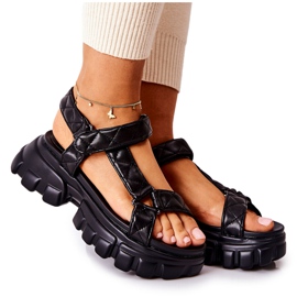 FJ1 Sandalias de cuero en la plataforma promissy negra negro