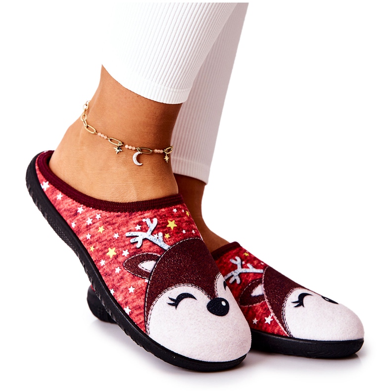 WJ1 Pantuflas cálidas de reno Red Taffy rojo multicolor