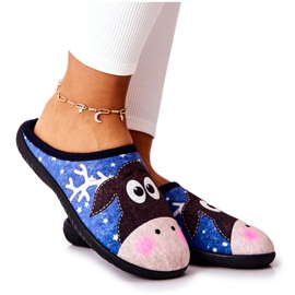 Pantuflas calentitas Estampado de renos Blue Elodie azul