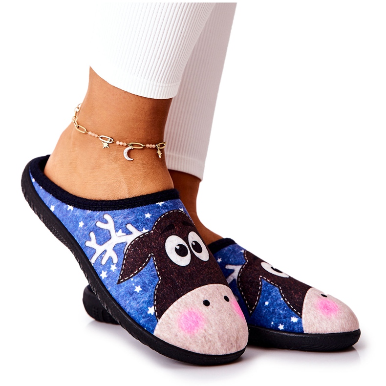 Pantuflas calentitas Estampado de renos Blue Elodie azul
