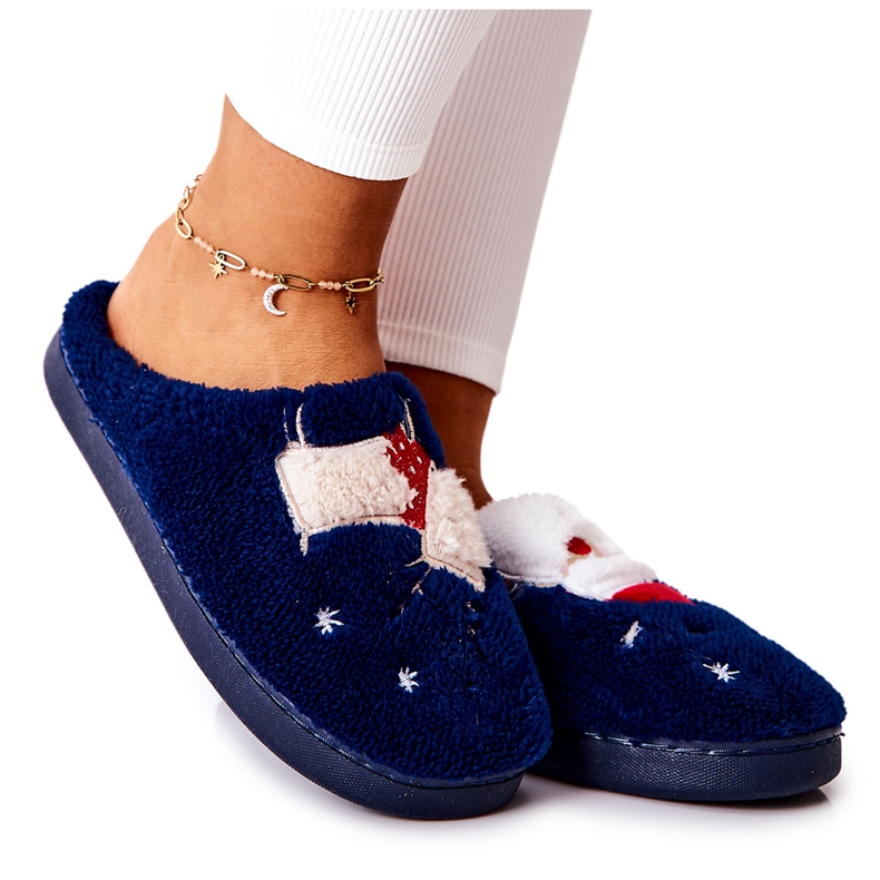 WJ1 Zapatillas navideñas Papá Noel y reno azul marino