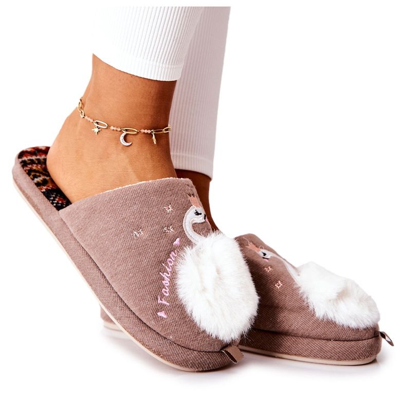 WJ1 Pantuflas cálidas de cisne marrón de Rey WJ1 Pantuflas cálidas de cisne marrón de Rey