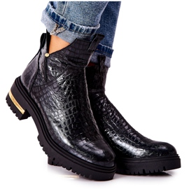 PA2 Botas de cuero Warm Crocodile Black Tanya negro