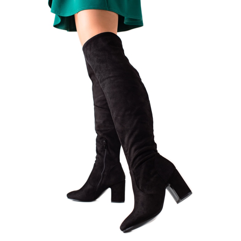 Super Me Botas clásicas de tacón alto negro Super Me Botas clásicas de tacón alto negro