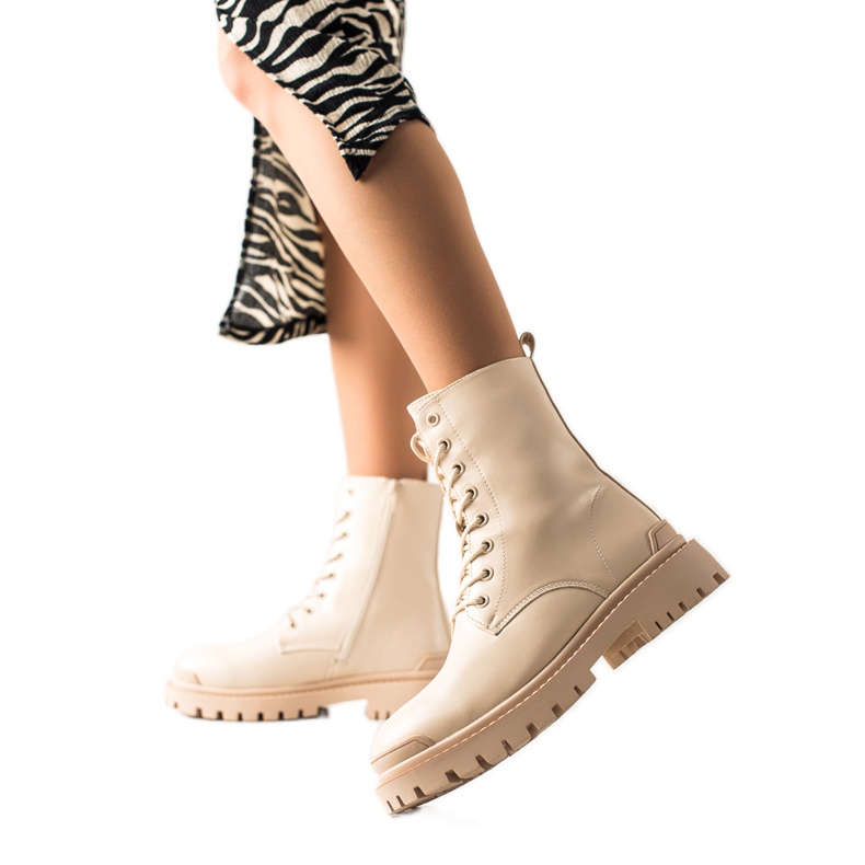 Bona Trabajadores con cordones con cuero ecológico beige