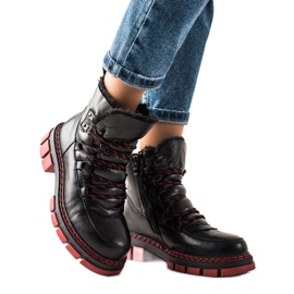 ARTIKER Botas de nieve de cuero con suela roja negro