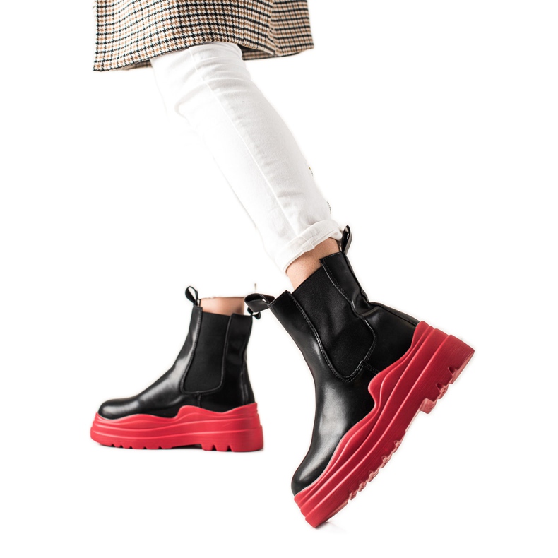 TRENDI Botines Chelsea en la plataforma de moda negro rojo