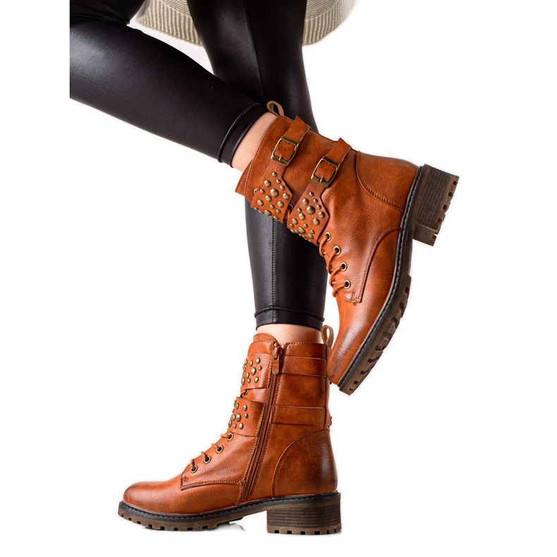 Super Mode Botas camel con cordones marrón