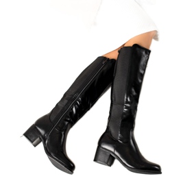 Laura Mode Botas De Piel Ecológica Con Cremallera Decorativa negro