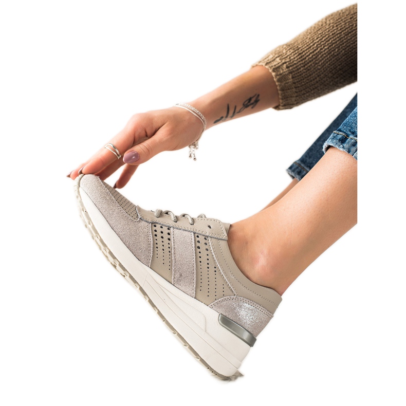 Evento Zapatillas de cuero plateadas beige plata