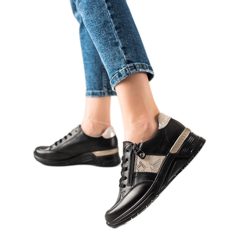 Evento Zapatillas de piel con cremallera decorativa beige negro