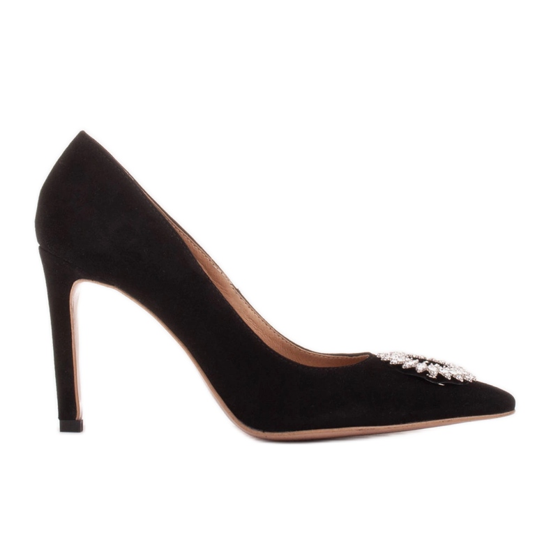 Marco Shoes Tacones de ante con adorno de cristal negro