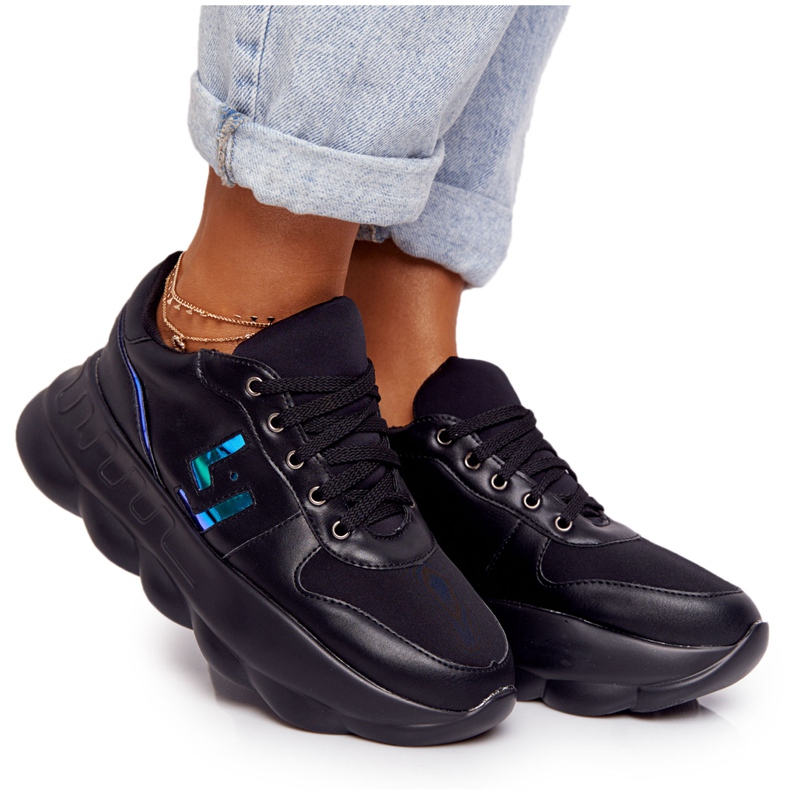 LU BOO Zapatos deportivos femeninos en la plataforma negro
