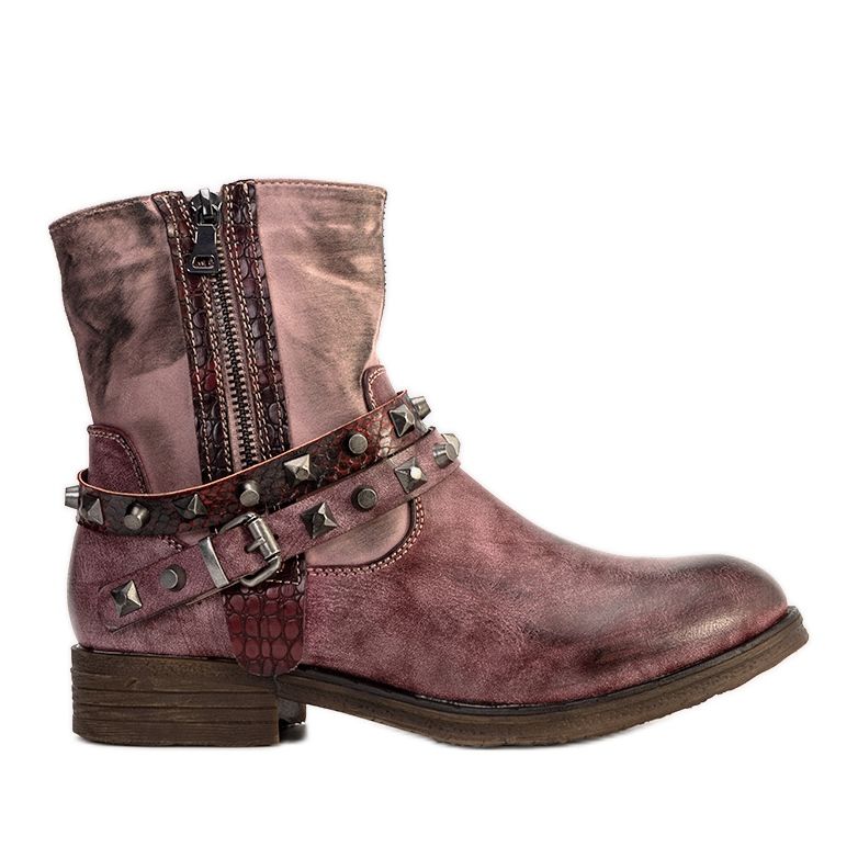 Botines rojos con tachuelas Elffie burdeos marrón