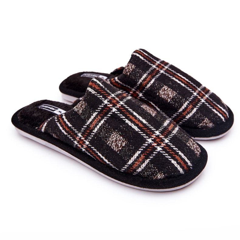 WJ1 Pantuflas Whisper de cuadros marrones cálidos para hombre beige marrón