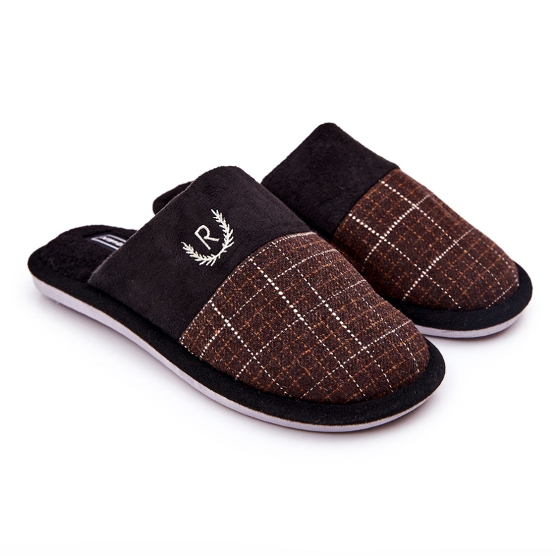 WJ1 Pantuflas Cálidas Cuadros Marrones Blase marrón