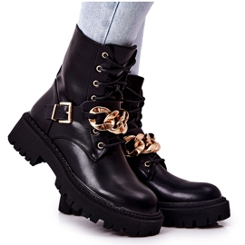 WS1 Botas Obrero Molisa Negra Con Cadena negro dorado