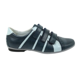 Zapatos de cuero de cuero mido para velcro mido azul marino