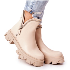 WS1 Botas de piel con cremalleras beige decorativas Deborah