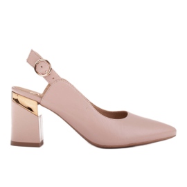 Marco Shoes Zapatos de salón beige con inserto de tacón dorado rosado