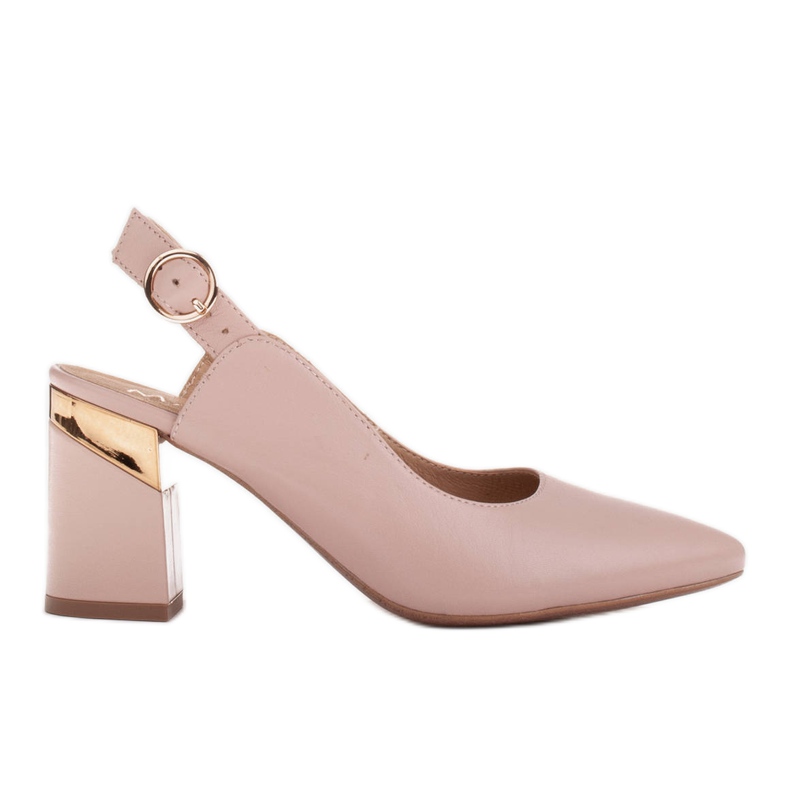Marco Shoes Zapatos de salón beige con inserto de tacón dorado rosado
