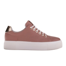 Marco Shoes Zapatillas de mujer de piel auténtica con suela gruesa rosa dorado
